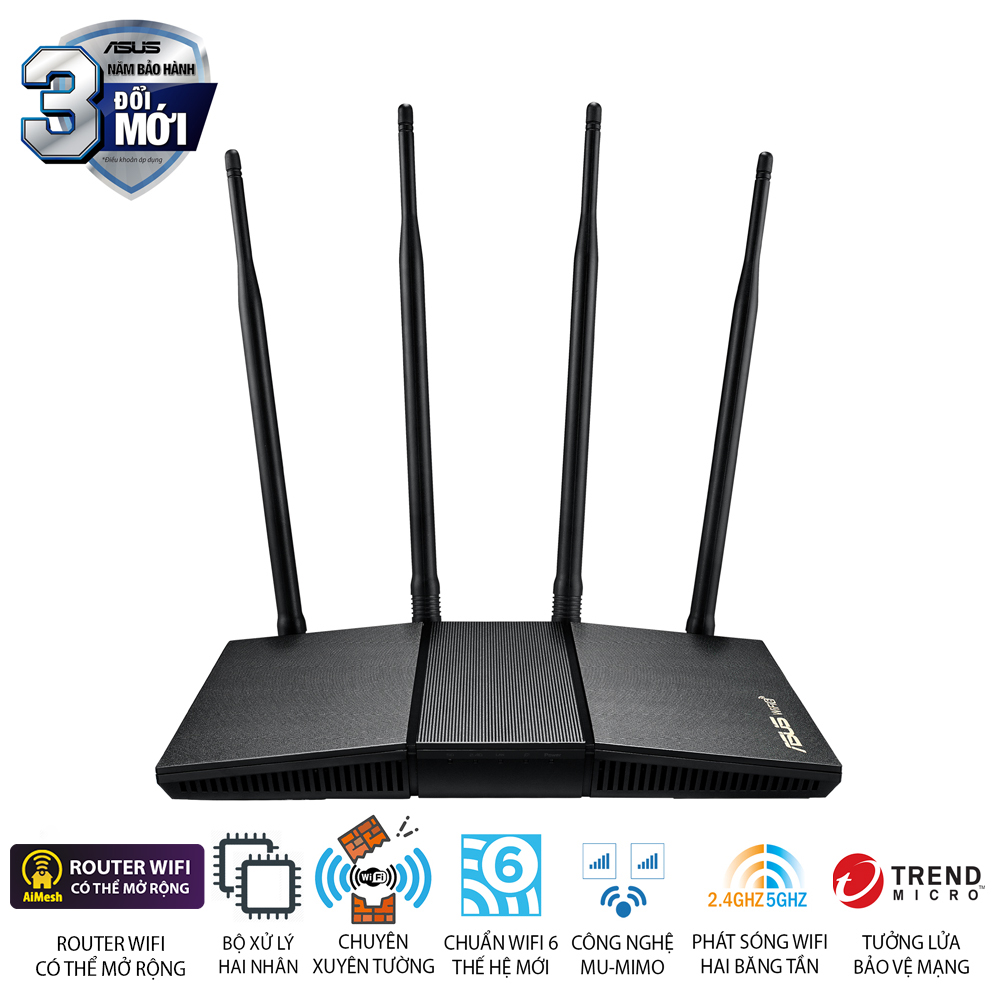 Bộ phát wifi 6 Asus RT-AX1800HP v2 MU-MIMO AX1800Mbps