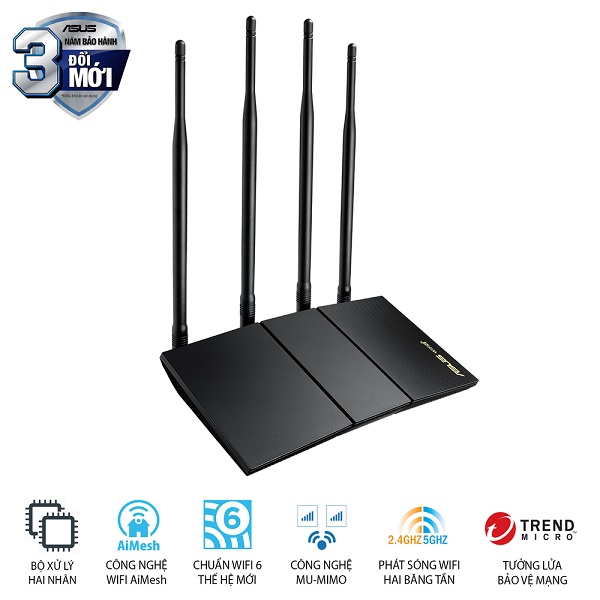 Bộ phát wifi 6 Asus RT-AX1800HP v2 MU-MIMO AX1800Mbps