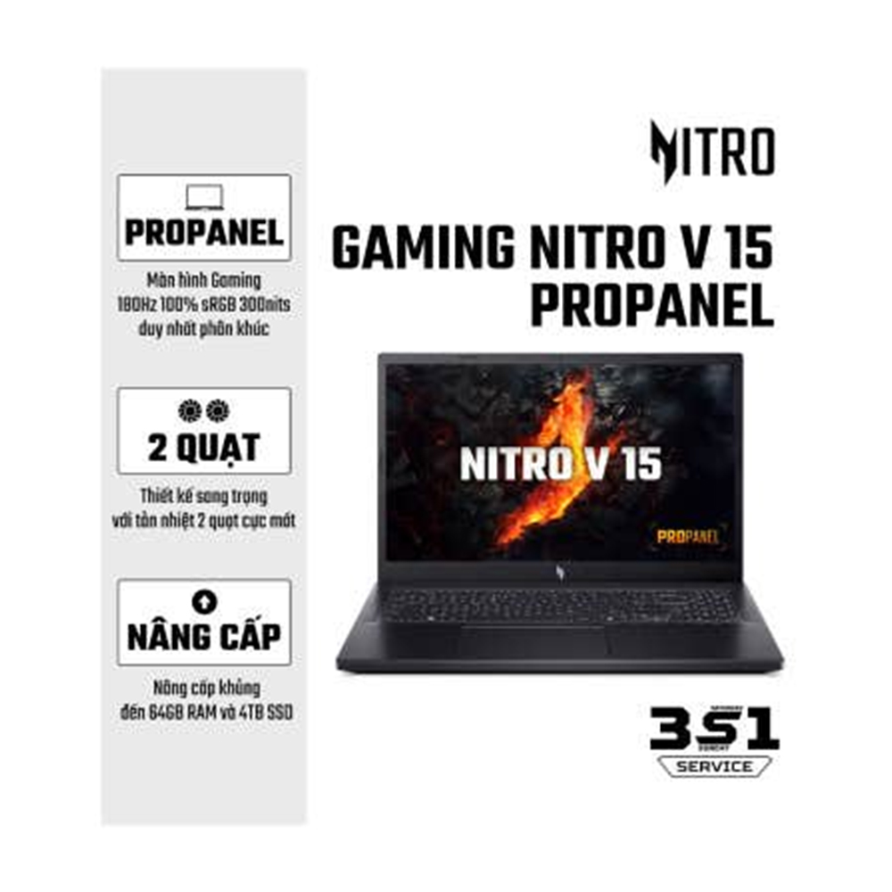 Laptop Acer Gaming Nitro ProPanel ANV15-51-73UU NH.QN9SV.00C (Intel Core i7-13620H | RTX 3050 6GB | 15.6 inch FHD IPS 180Hz | 16GB | 512GB | Win 11 | Đen)