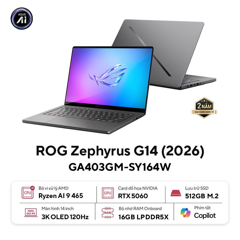 Laptop Asus ROG Zephyrus G14 GA403GM-SY164W (AMD Ryzen AI 9 465 | RTX 5060 | 14-inch 3K | 16GB | 512GB | Windows 11 | Xám)