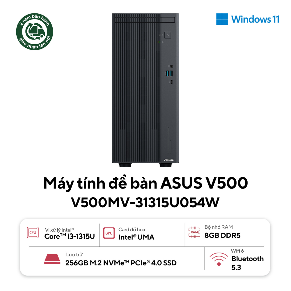 Máy tính để bàn ASUS V500 Mini Tower V500MV-31315U054W (Intel Core i3-1315U | 8GB | 256GB | Intel Graphics | Win 11)