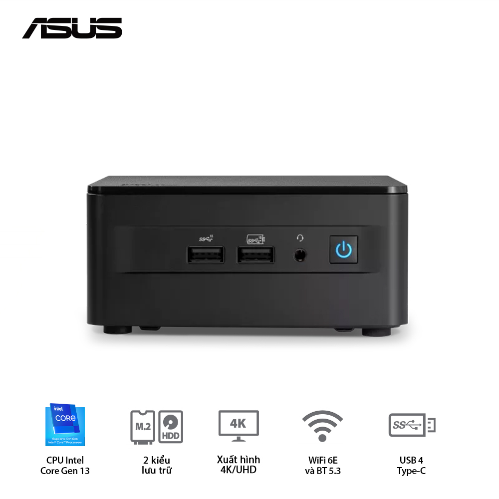 Bộ Mini PC ASUS Intel NUC13 PRO Tall RNUC13ANHI300000I-8G512 ( NUC13ANH | i3-1315U | 8GB DR4-3200 | 512GB SSD Gen3 | 2xHDMI | 2xTB | WIFI6 | nOS | VESA | ĐEN) - Đã có RAM+SSD