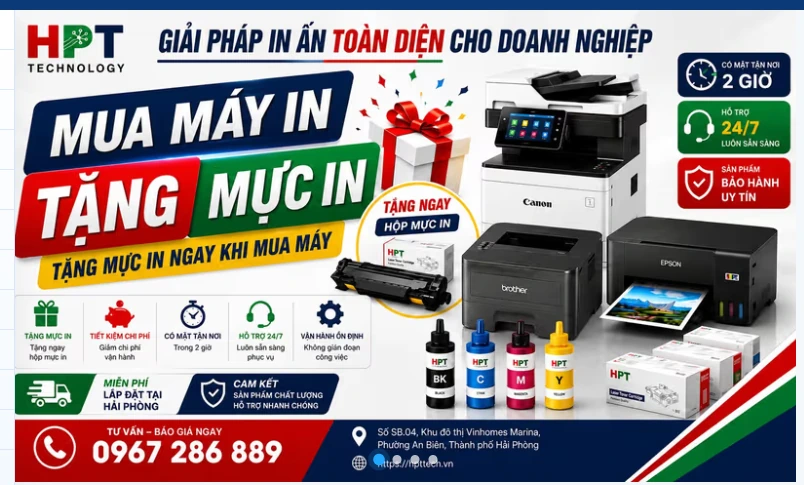 Chương trình HPT Tech mua máy in tặng mực in